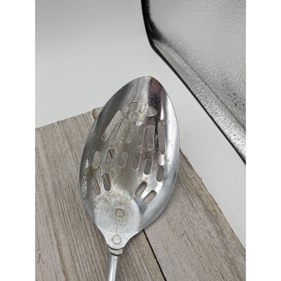 Vintage Ekco Black Handle Chromium Plate Serving Slotted Spoon  12 1/4" - Picture 2 of 8